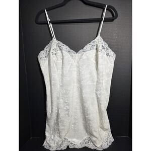 Vintage Y2K Delicates Ivory Babydoll Chemise Lace Crushed Velour Festival Sz LG